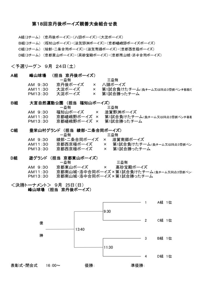 大会情報☆【3年生】第18回京丹後ボーイズ親善大会